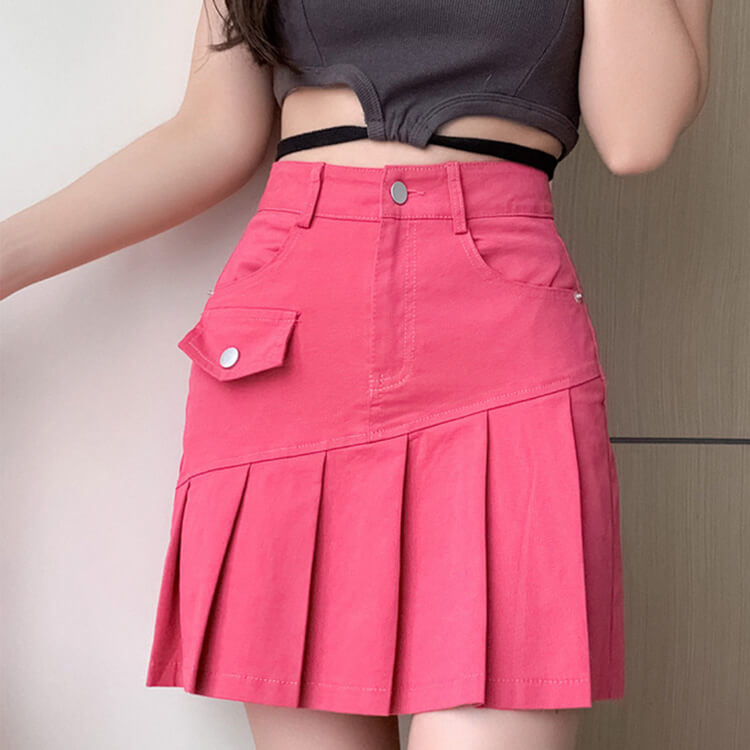 アシンメトリー プリーツ切り替え チノスカート | レディース