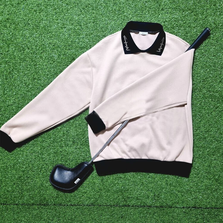 韓国ゴルフウェア バイカラーロゴ襟 長袖 Ｔシャツ