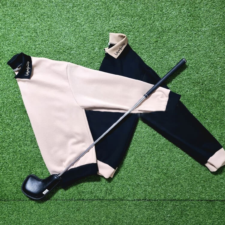 韓国ゴルフウェア バイカラーロゴ襟 長袖 Ｔシャツ