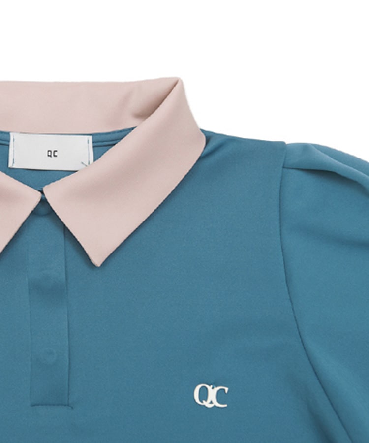 韓国ゴルフウェア 配色 パフスリーブ ポロシャツ