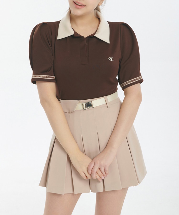 韓国ゴルフウェア 配色 パフスリーブ ポロシャツ