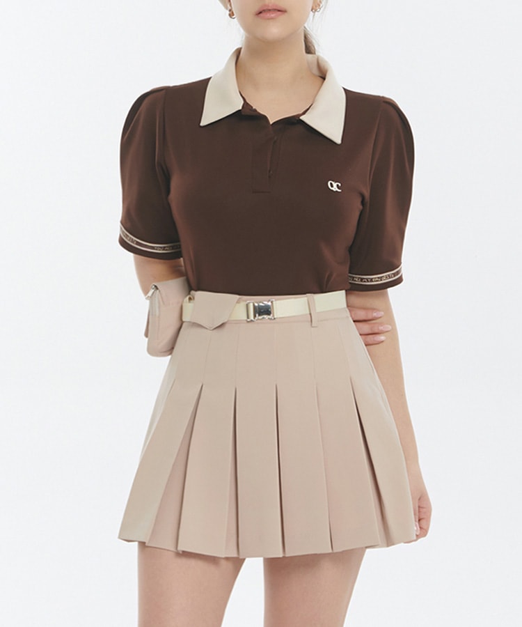 韓国ゴルフウェア 配色 パフスリーブ ポロシャツ