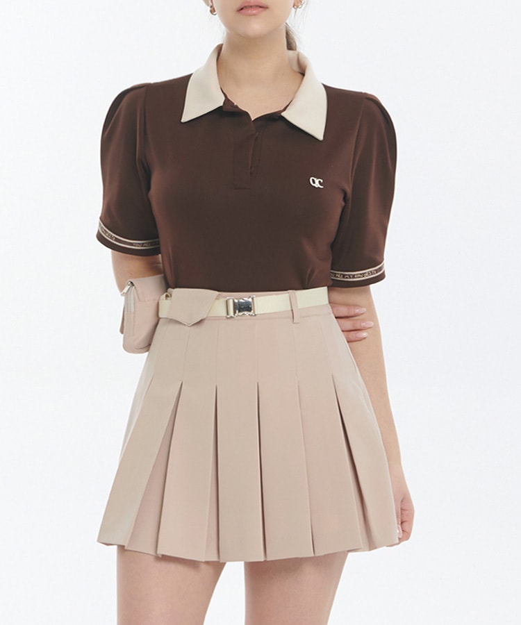 韓国ゴルフウェア 配色 パフスリーブ ポロシャツ