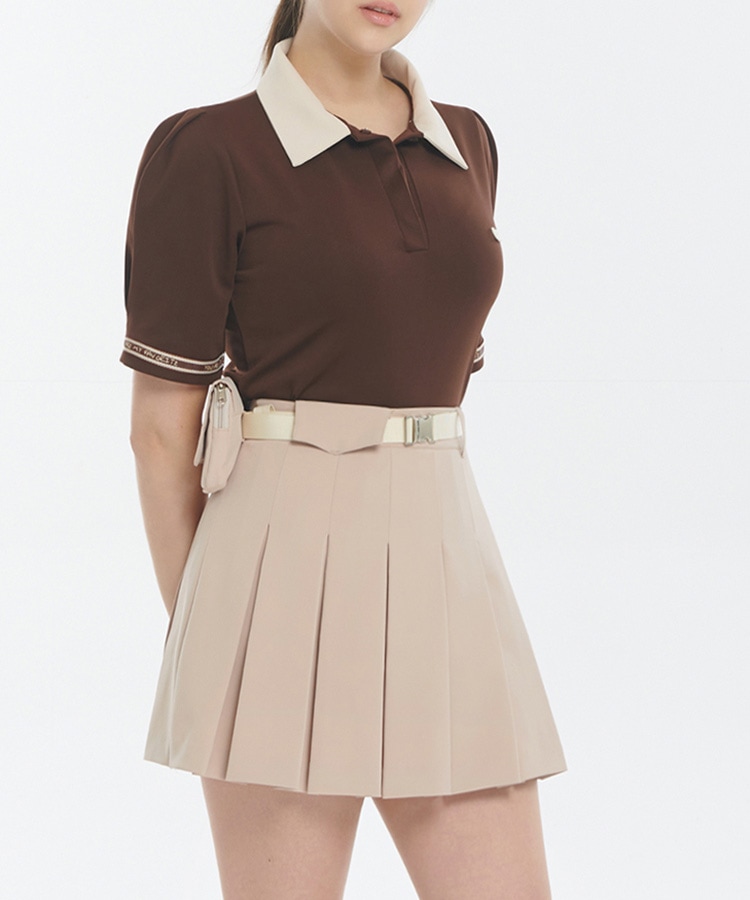 韓国ゴルフウェア 配色 パフスリーブ ポロシャツ