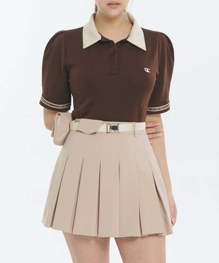 韓国ゴルフウェア 配色 パフスリーブ ポロシャツ