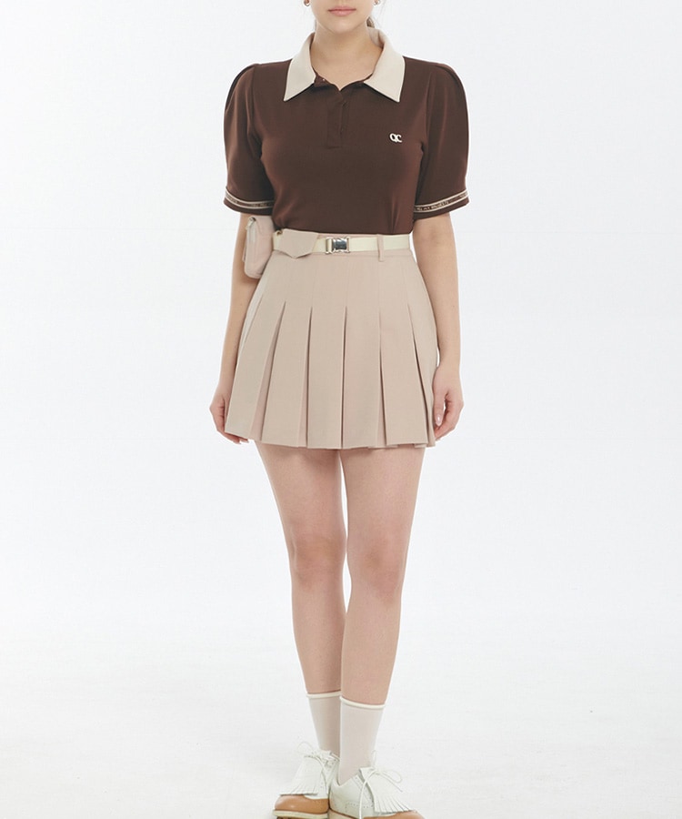 韓国ゴルフウェア 配色 パフスリーブ ポロシャツ