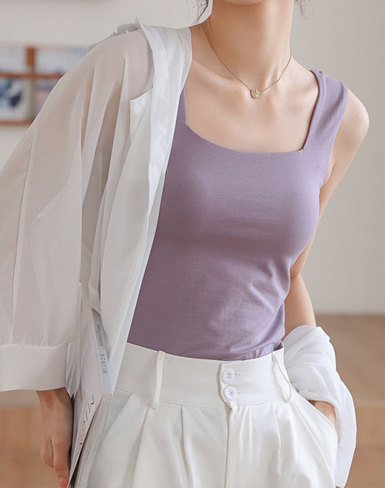 カップ付き スクエアネック タンクトップ インナー トップス

