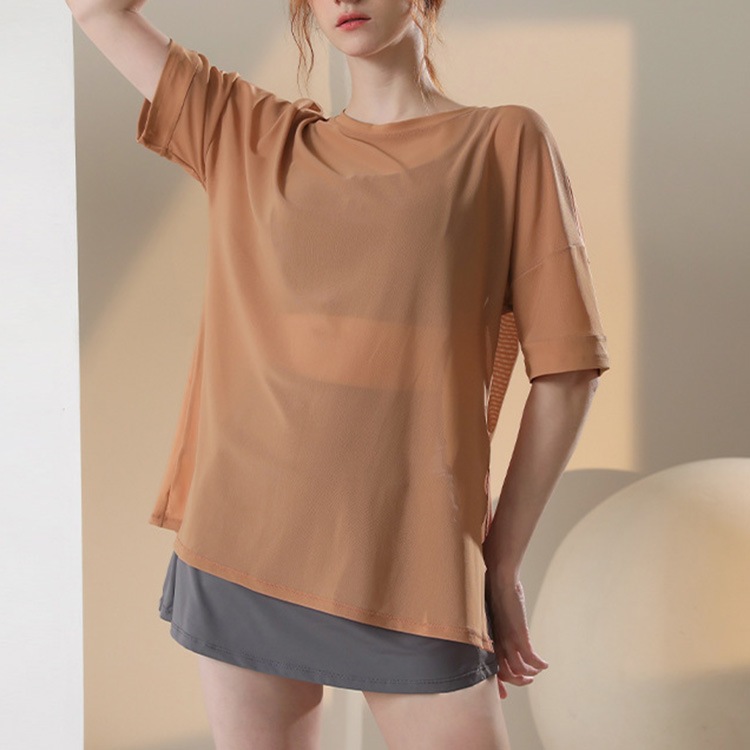 ロング丈 シースルー 速乾 スポーツ ５分袖Tシャツ