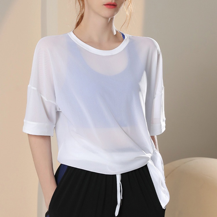 ロング丈 シースルー 速乾 スポーツ 5分袖Tシャツ | スポーツウエア