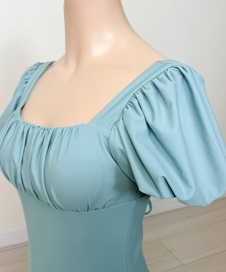 パフスリーブ レースアップ ワンピース 水着