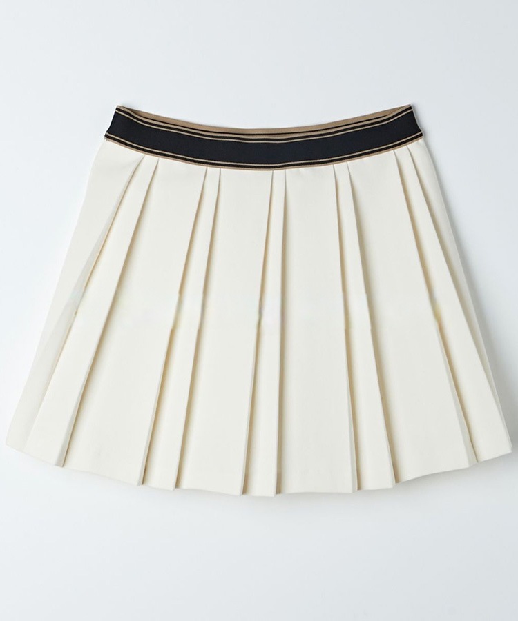 配色ウエスト ゴム ショート丈 プリーツスカート 

