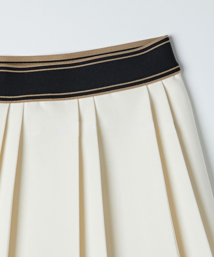 配色ウエスト ゴム ショート丈 プリーツスカート 

