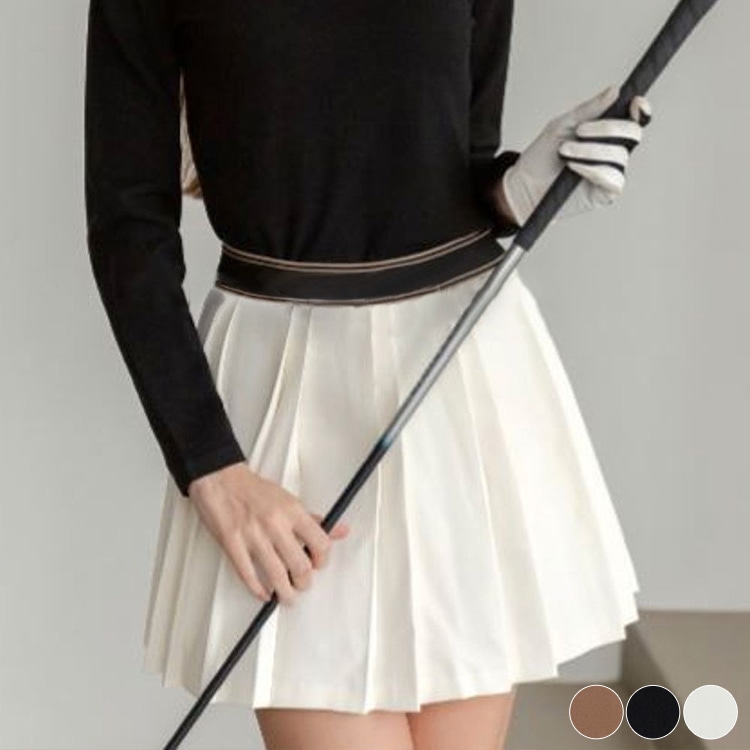 配色ウエスト ゴム ショート丈 プリーツスカート 

