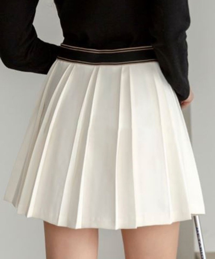 配色ウエスト ゴム ショート丈 プリーツスカート 

