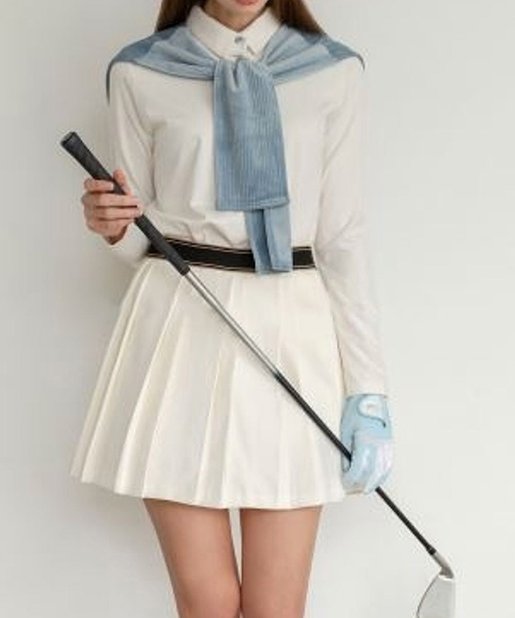 配色ウエスト ゴム ショート丈 プリーツスカート 

