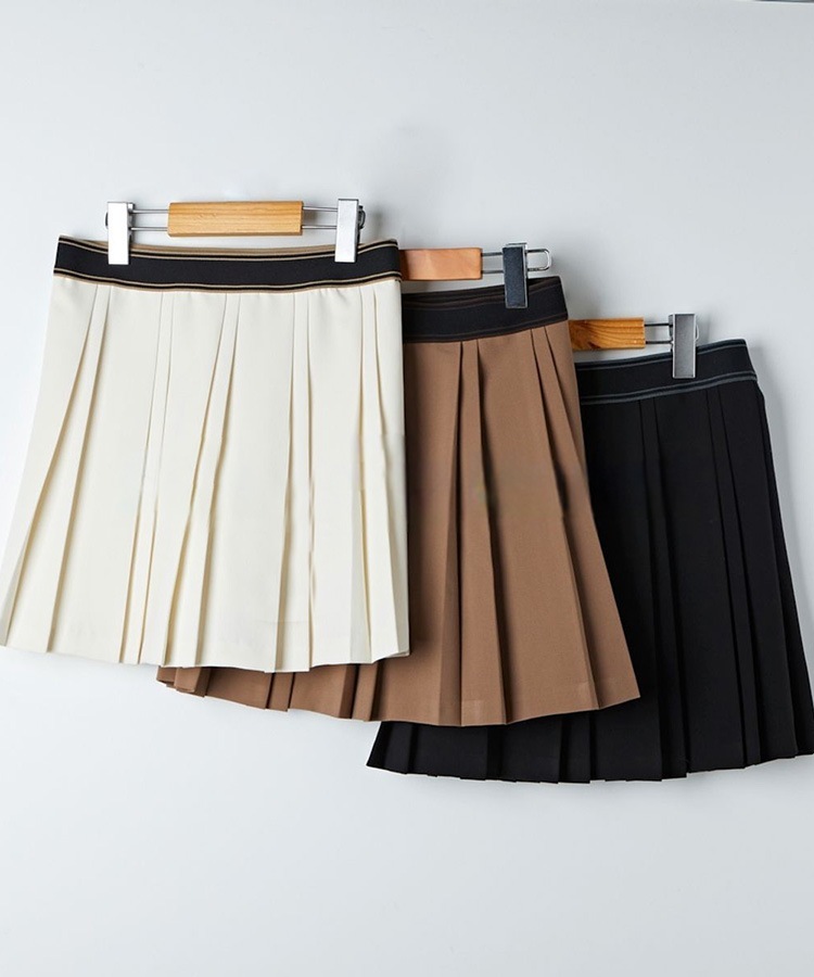 配色ウエスト ゴム ショート丈 プリーツスカート 

