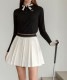 配色ウエスト ゴム ショート丈 プリーツスカート 

