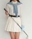 配色ウエスト ゴム ショート丈 プリーツスカート 

