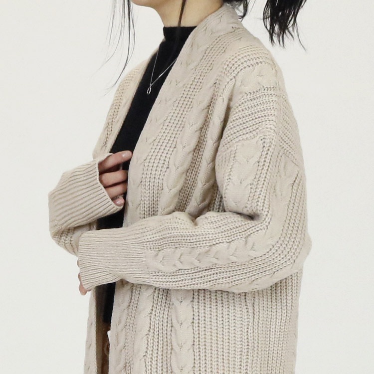 ケーブル編み ニット ロングカーディガン
