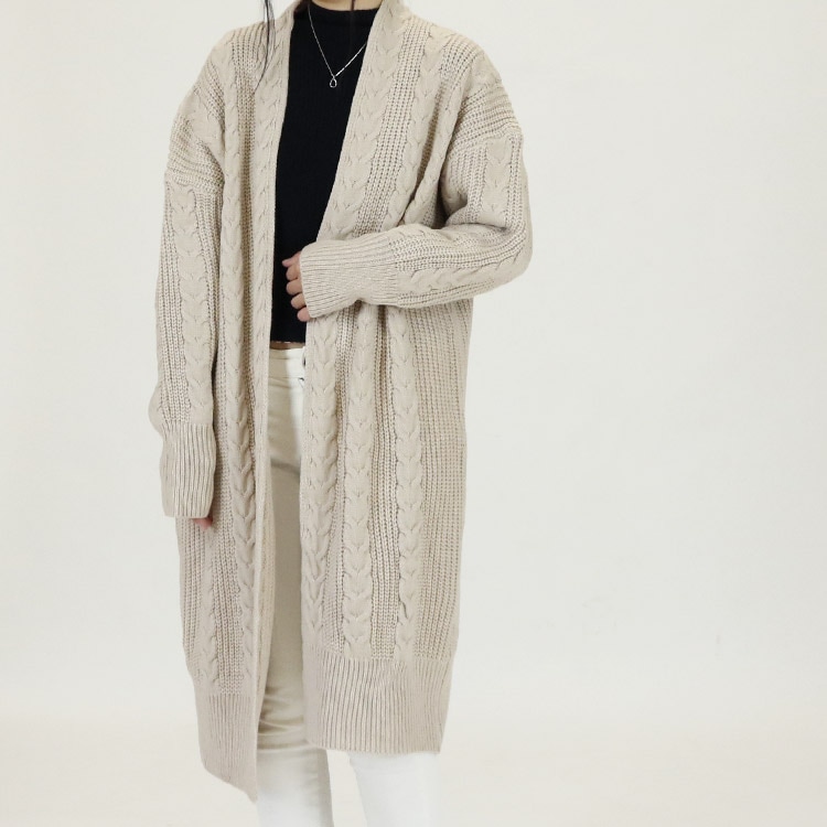ケーブル編み ニット ロングカーディガン