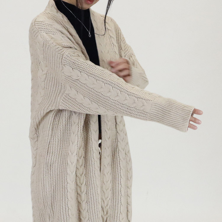 ケーブル編み ニット ロングカーディガン