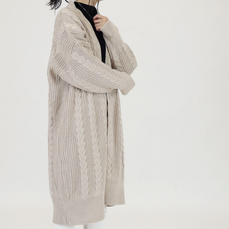 ケーブル編み ニット ロングカーディガン