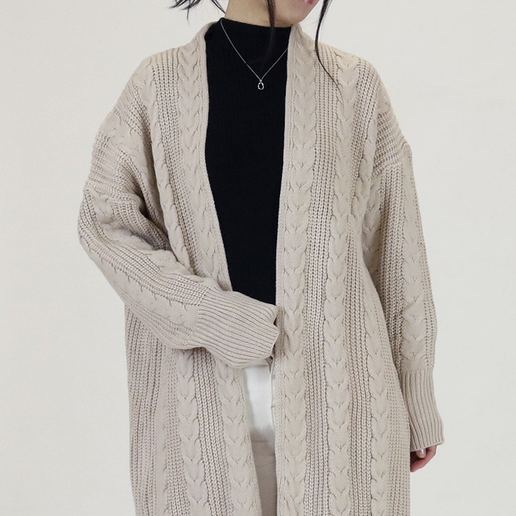 ケーブル編み ニット ロングカーディガン