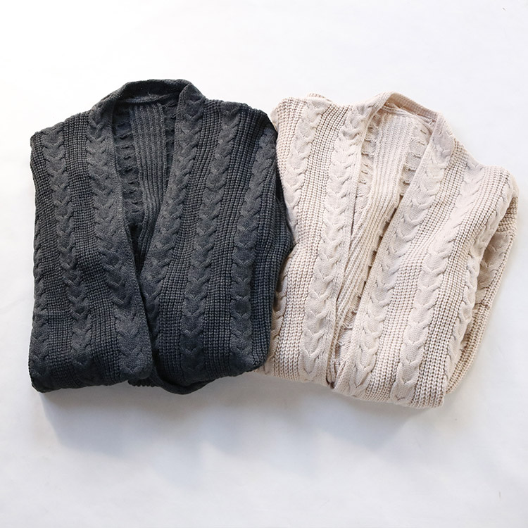 ケーブル編み ニット ロングカーディガン