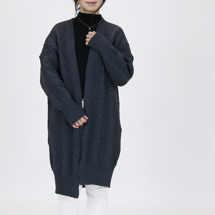 ケーブル編み ニット ロングカーディガン