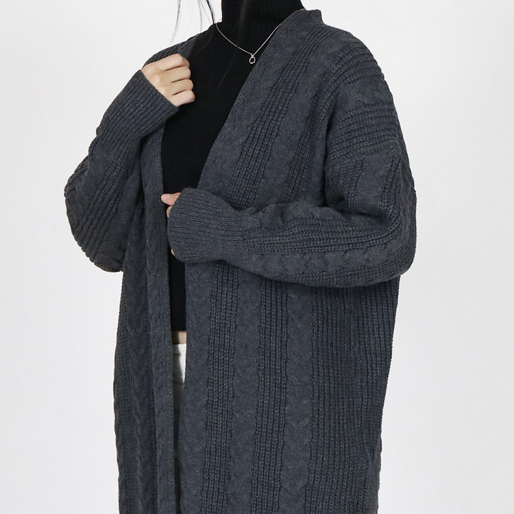 ケーブル編み ニット ロングカーディガン