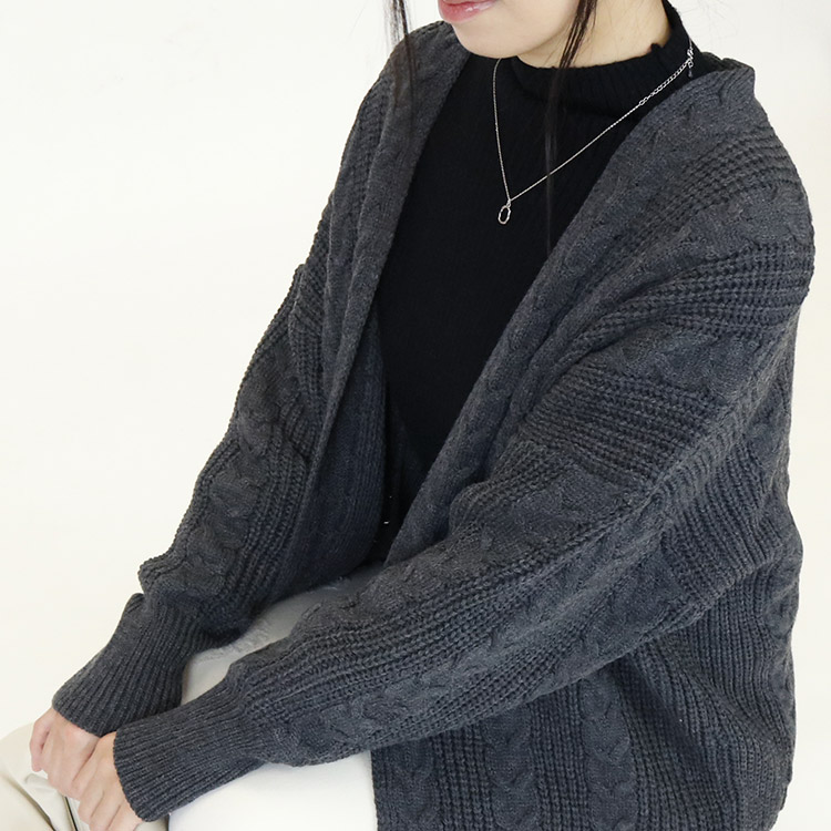 ケーブル編み ニット ロングカーディガン