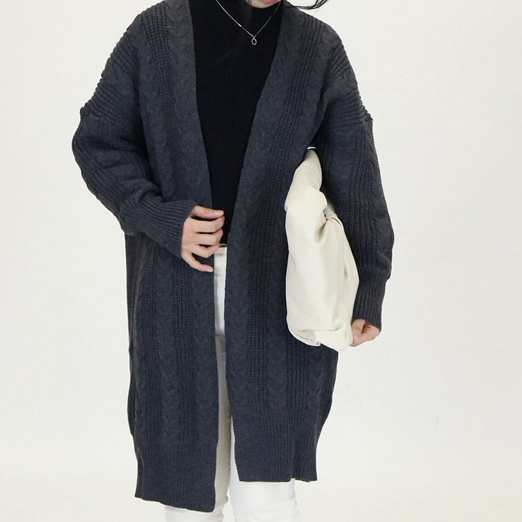 ケーブル編み ニット ロングカーディガン