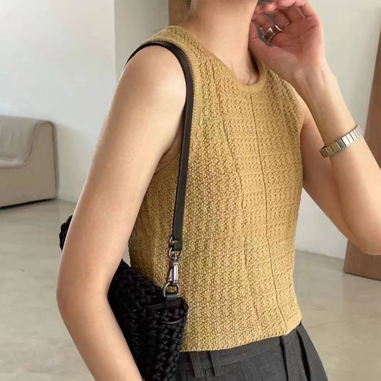 鹿の子編み ノースリーブ ニット タンクトップ