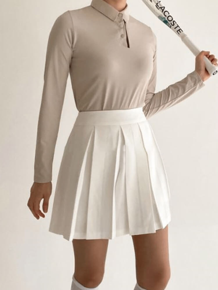 韓国ゴルフウェア バイカラー 長袖 ポロシャツ トップス