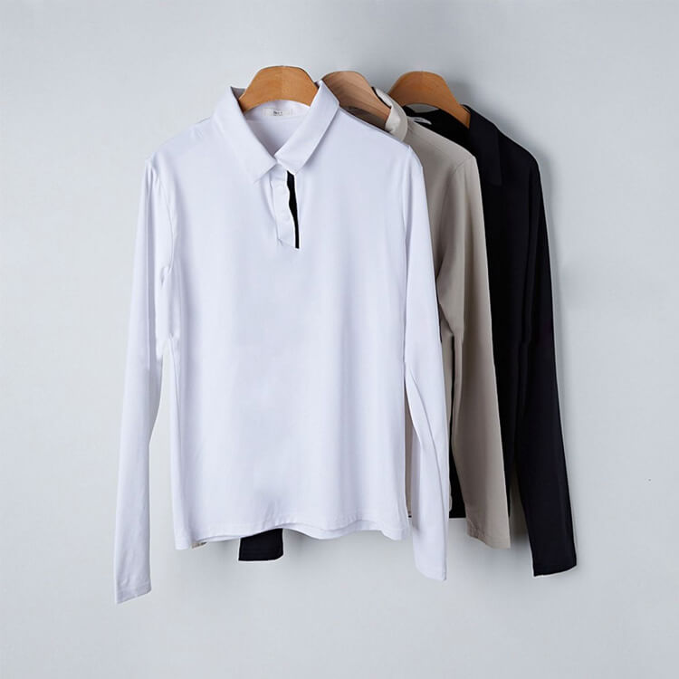 韓国ゴルフウェア バイカラー 長袖 ポロシャツ トップス