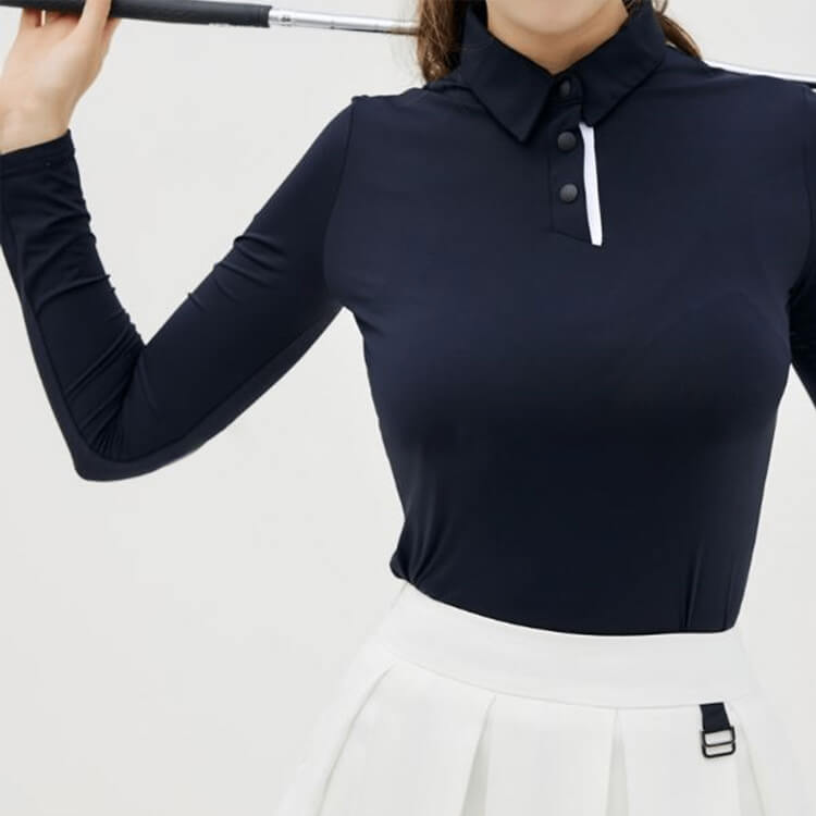 韓国ゴルフウェア バイカラー 長袖 ポロシャツ トップス