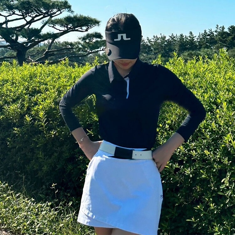 韓国ゴルフウェア バイカラー 長袖 ポロシャツ トップス