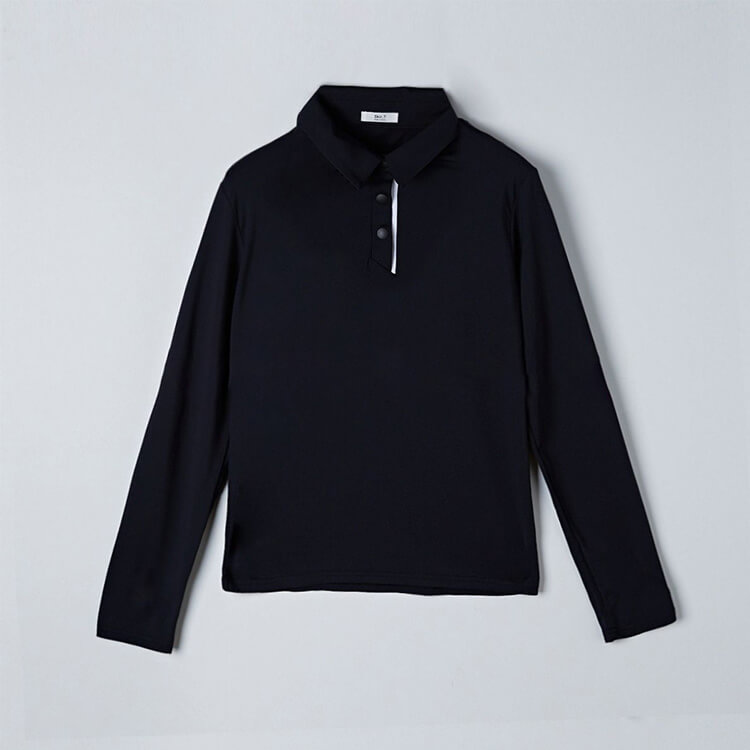 韓国ゴルフウェア バイカラー 長袖 ポロシャツ トップス