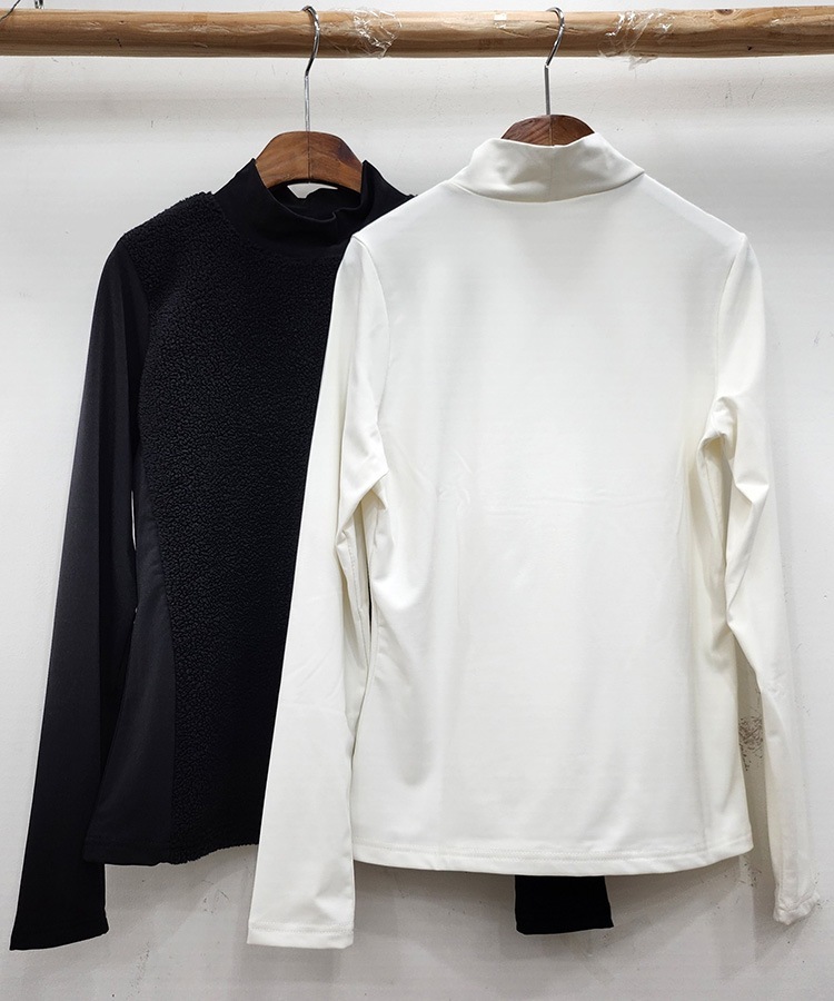 ボア切り替え ハイネック 長袖 Tシャツ 韓国ゴルフウェア

