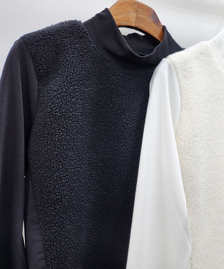 ボア切り替え ハイネック 長袖 Tシャツ 韓国ゴルフウェア

