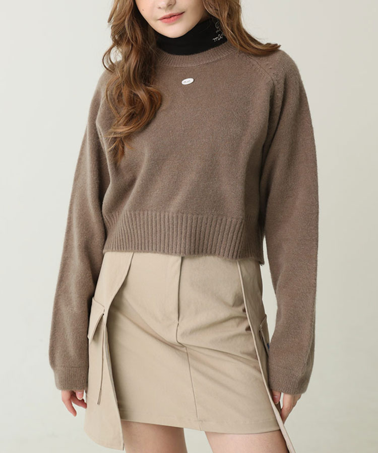 クロップド丈 ウール混 ニット トップス 韓国ゴルフウェア