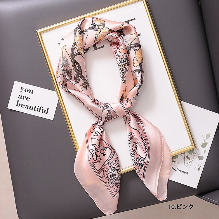 大判 シルク調 正方形 スカーフ