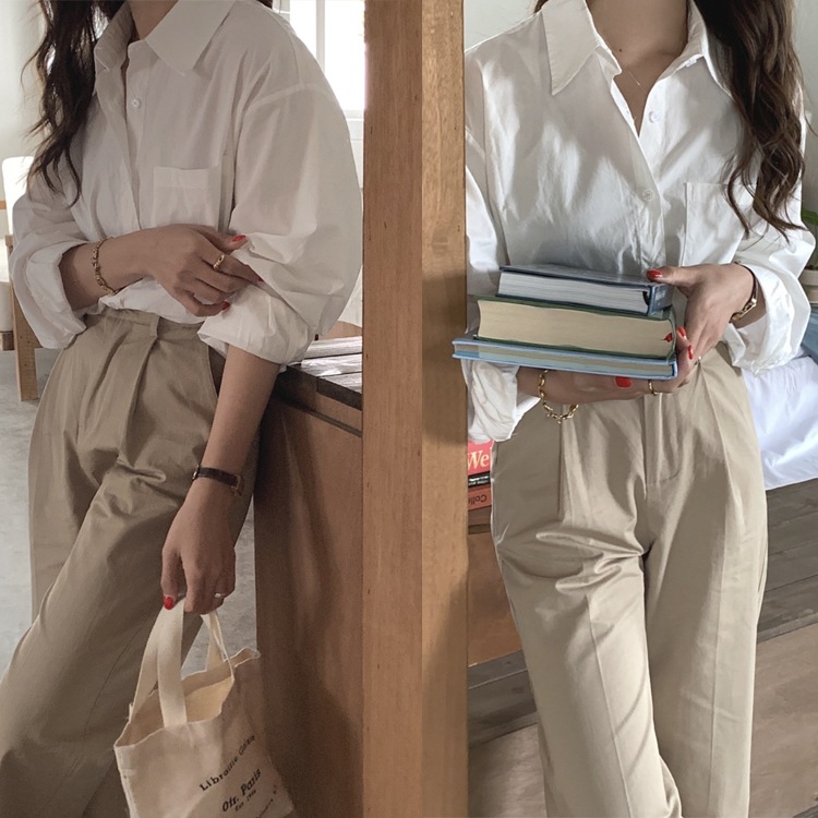 ゆったりドロップショルダー 長袖 シンプルシャツ