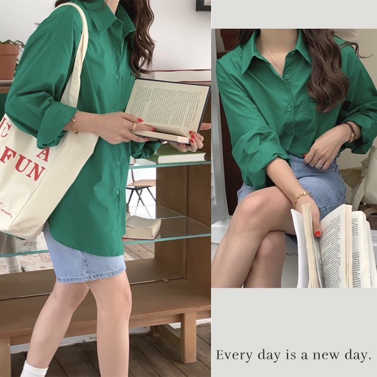 ゆったりドロップショルダー 長袖 シンプルシャツ