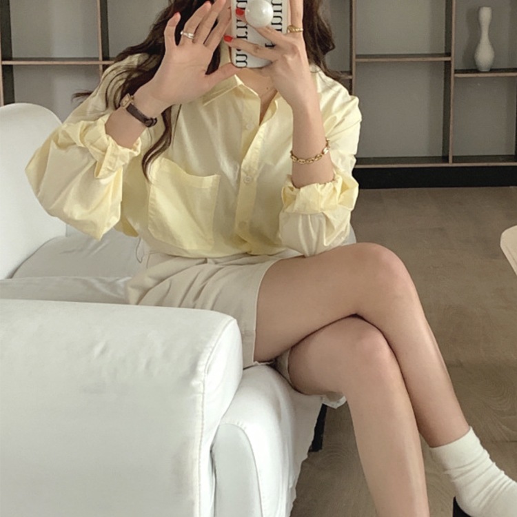 ゆったりドロップショルダー 長袖 シンプルシャツ