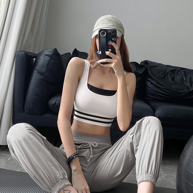 バイカラー ショート丈 Uネック タンクトップ スポーツブラ | スポーツ