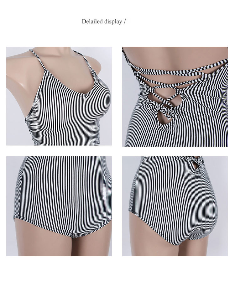 バックレースアップ ストライプ柄 ワンピース 水着