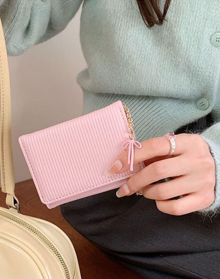 リボンチャーム付　三つ折り ミニ財布

