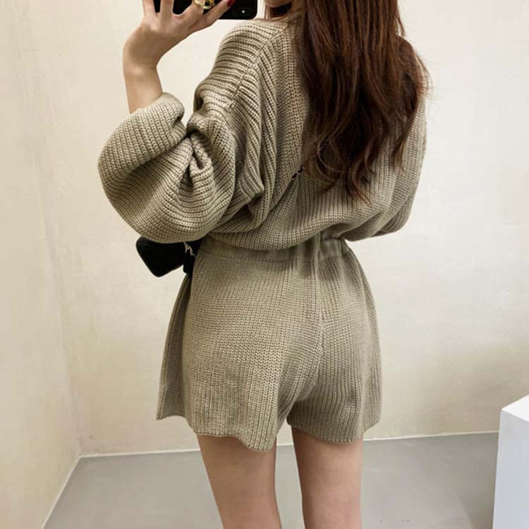 長袖 ショート ニット サロペット