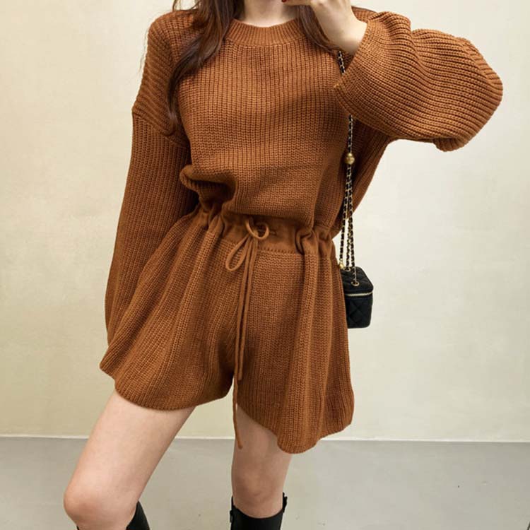 長袖 ショート ニット サロペット